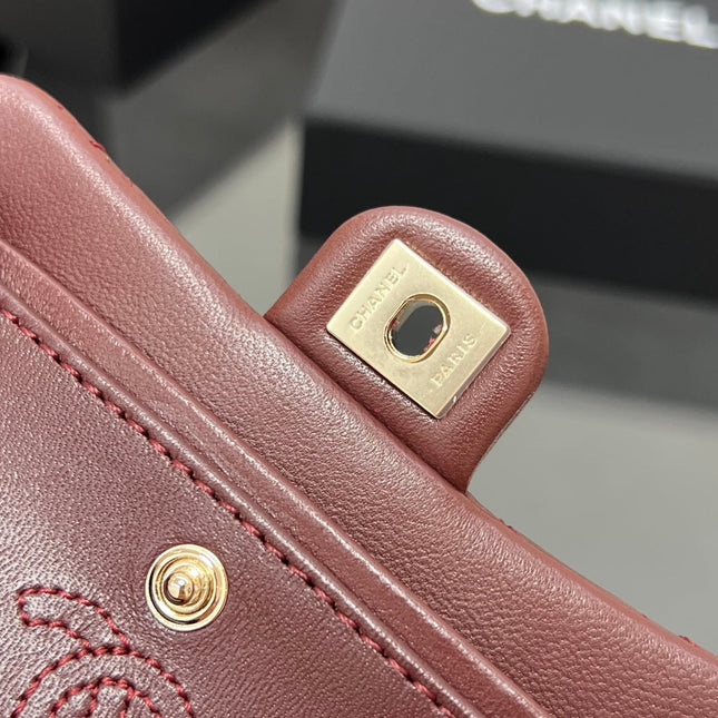 CHANEL 25S FLAP CHARM BAG 13 IN DARK RED LAMBSKIN