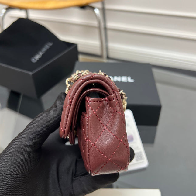 CHANEL 25S FLAP CHARM BAG 13 IN DARK RED LAMBSKIN