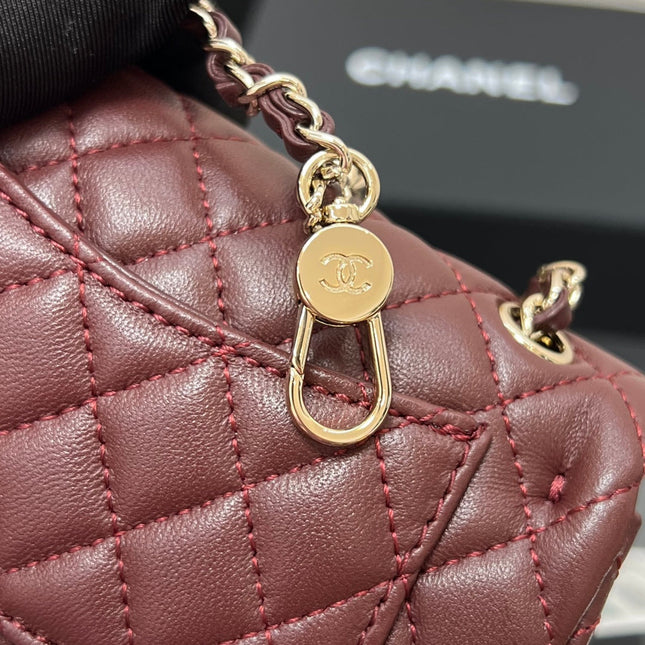 CHANEL 25S FLAP CHARM BAG 13 IN DARK RED LAMBSKIN