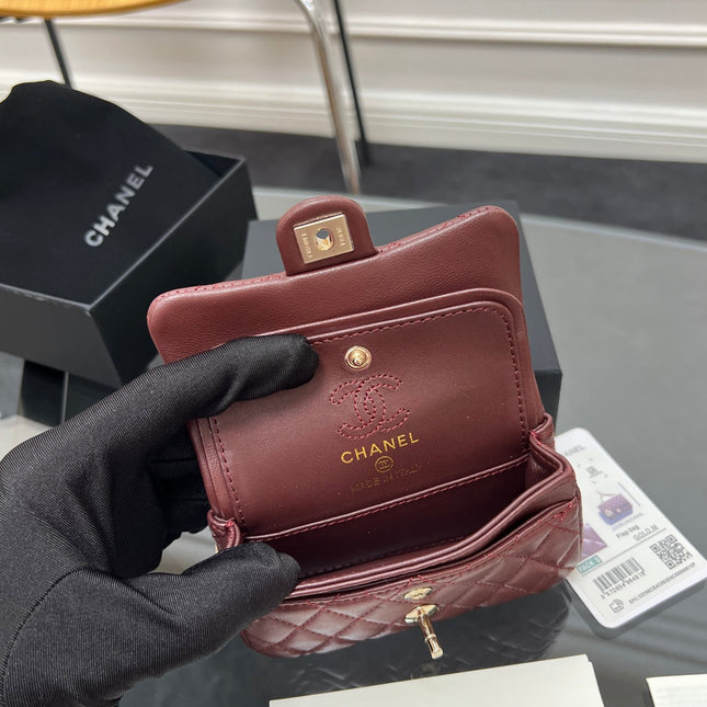CHANEL 25S FLAP CHARM BAG 13 IN DARK RED LAMBSKIN
