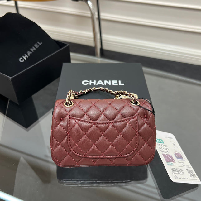CHANEL 25S FLAP CHARM BAG 13 IN DARK RED LAMBSKIN