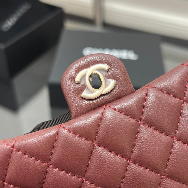 CHANEL 25S FLAP CHARM BAG 13 IN DARK RED LAMBSKIN