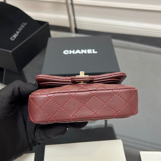 CHANEL 25S FLAP CHARM BAG 13 IN DARK RED LAMBSKIN
