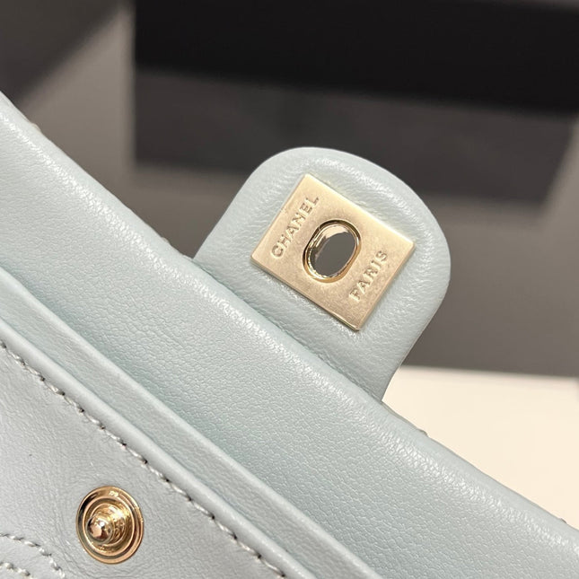 CHANEL 25S FLAP CHARM BAG 13 IN LIGHT BLUE LAMBSKIN