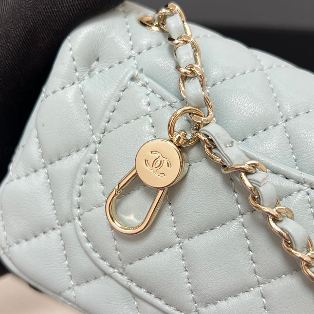 CHANEL 25S FLAP CHARM BAG 13 IN LIGHT BLUE LAMBSKIN