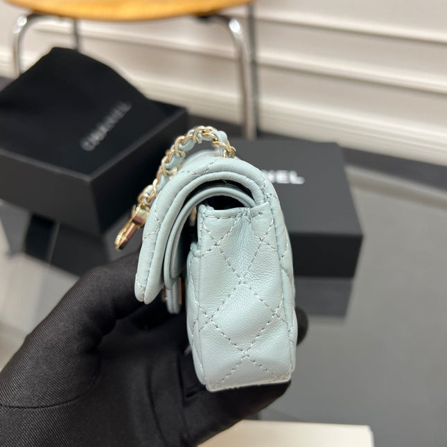 CHANEL 25S FLAP CHARM BAG 13 IN LIGHT BLUE LAMBSKIN