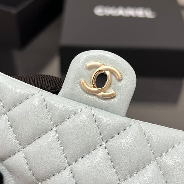 CHANEL 25S FLAP CHARM BAG 13 IN LIGHT BLUE LAMBSKIN