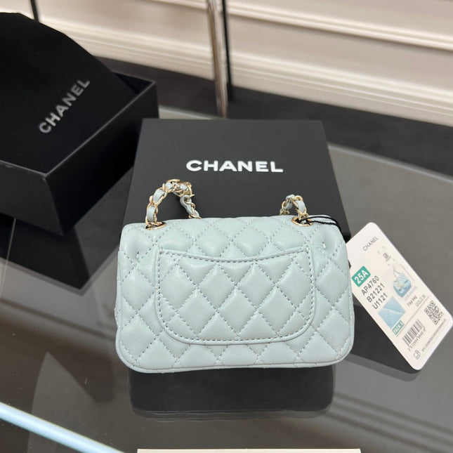 CHANEL 25S FLAP CHARM BAG 13 IN LIGHT BLUE LAMBSKIN