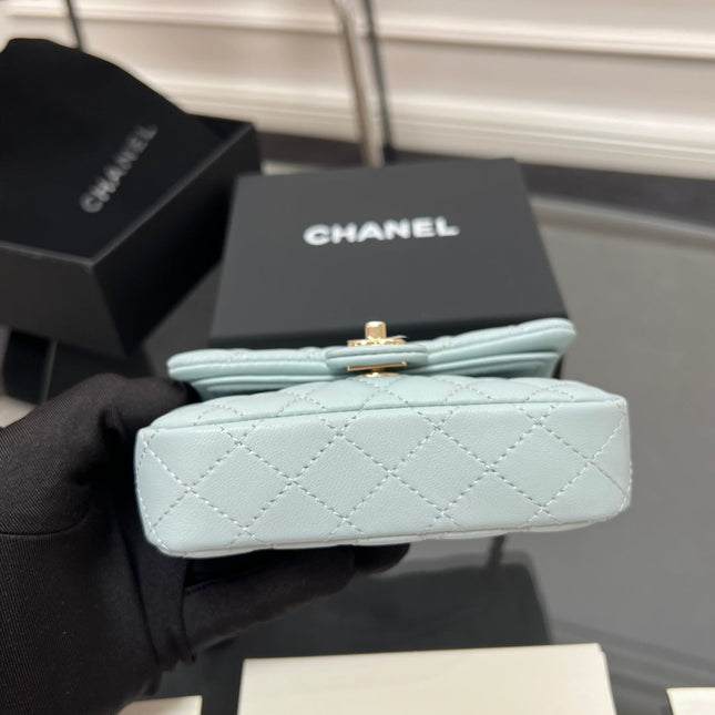 CHANEL 25S FLAP CHARM BAG 13 IN LIGHT BLUE LAMBSKIN