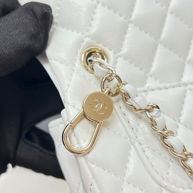 CHANEL 25S FLAP CHARM BAG 13 IN WHITE LAMBSKIN