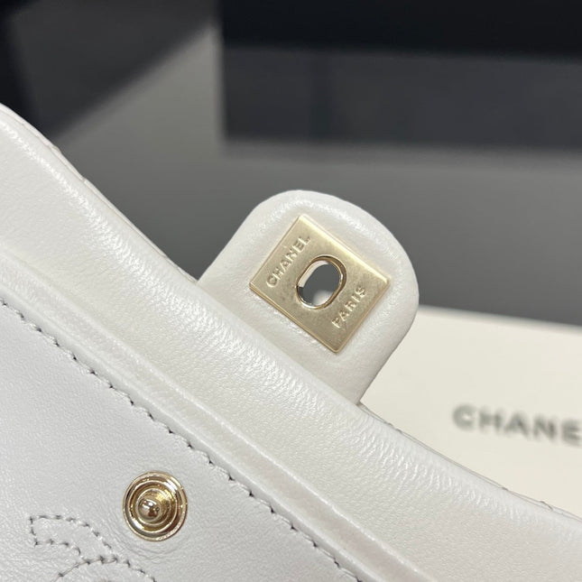 CHANEL 25S FLAP CHARM BAG 13 IN WHITE LAMBSKIN