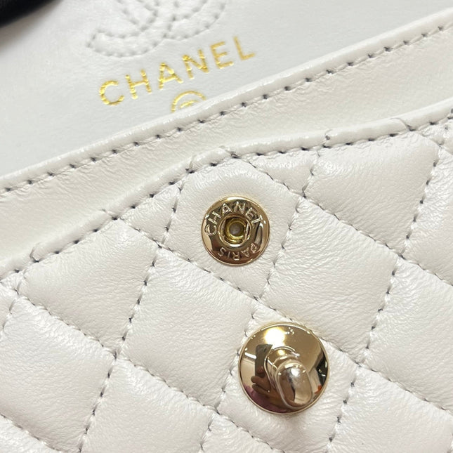 CHANEL 25S FLAP CHARM BAG 13 IN WHITE LAMBSKIN