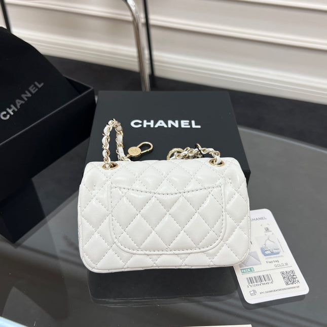 CHANEL 25S FLAP CHARM BAG 13 IN WHITE LAMBSKIN