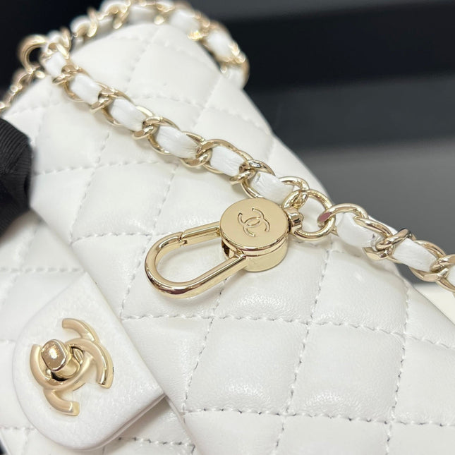 CHANEL 25S FLAP CHARM BAG 13 IN WHITE LAMBSKIN