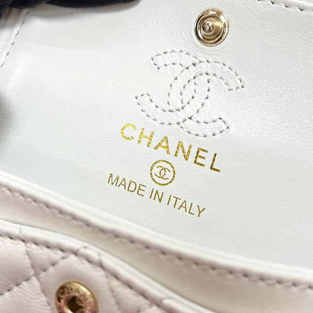 CHANEL 25S FLAP CHARM BAG 13 IN WHITE LAMBSKIN