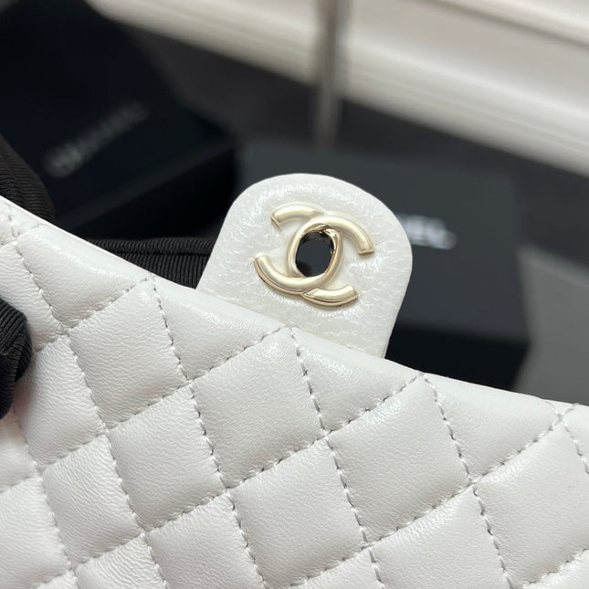 CHANEL 25S FLAP CHARM BAG 13 IN WHITE LAMBSKIN