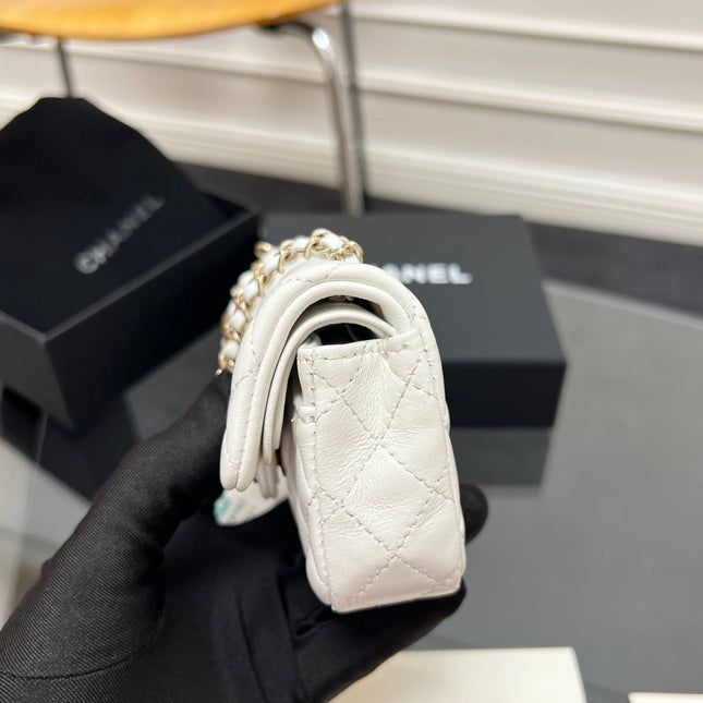 CHANEL 25S FLAP CHARM BAG 13 IN WHITE LAMBSKIN