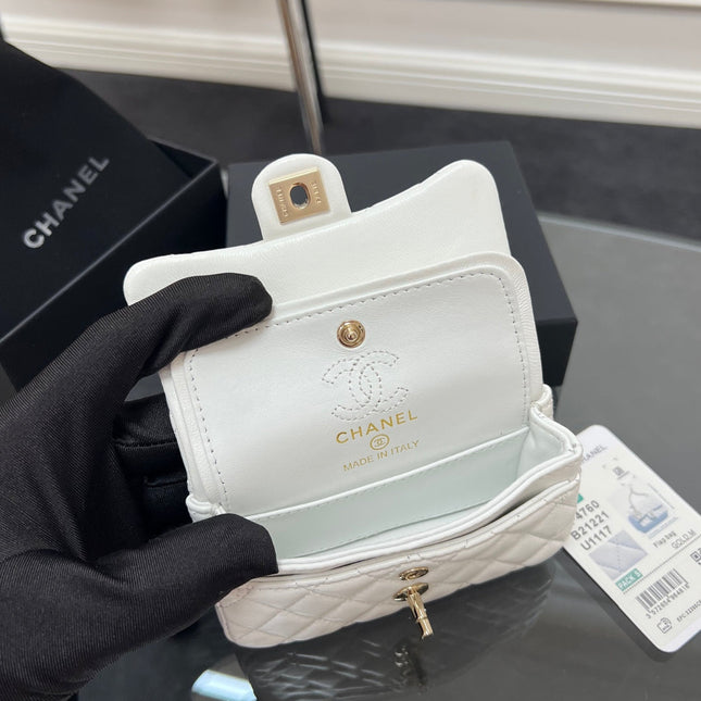 CHANEL 25S FLAP CHARM BAG 13 IN WHITE LAMBSKIN
