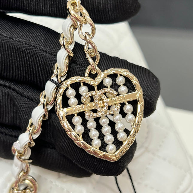 CHANEL 25S FLAP CHARM BAG 13 IN WHITE LAMBSKIN