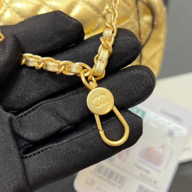CHANEL 25S FLAP CHARM BAG 13 IN GOLD METALLIC LAMBSKIN