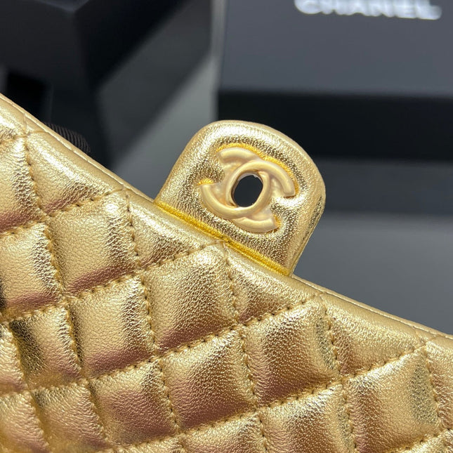 CHANEL 25S FLAP CHARM BAG 13 IN GOLD METALLIC LAMBSKIN