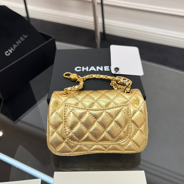 CHANEL 25S FLAP CHARM BAG 13 IN GOLD METALLIC LAMBSKIN