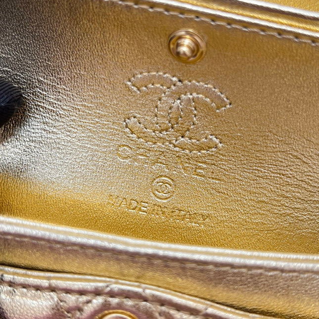 CHANEL 25S FLAP CHARM BAG 13 IN GOLD METALLIC LAMBSKIN