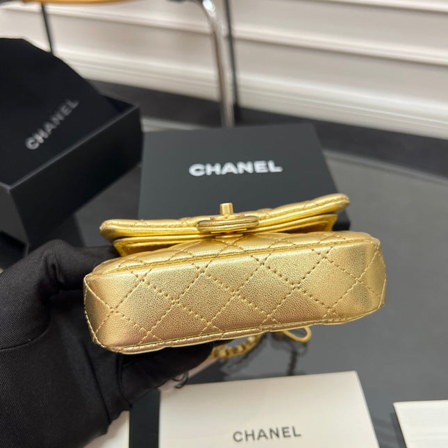 CHANEL 25S FLAP CHARM BAG 13 IN GOLD METALLIC LAMBSKIN