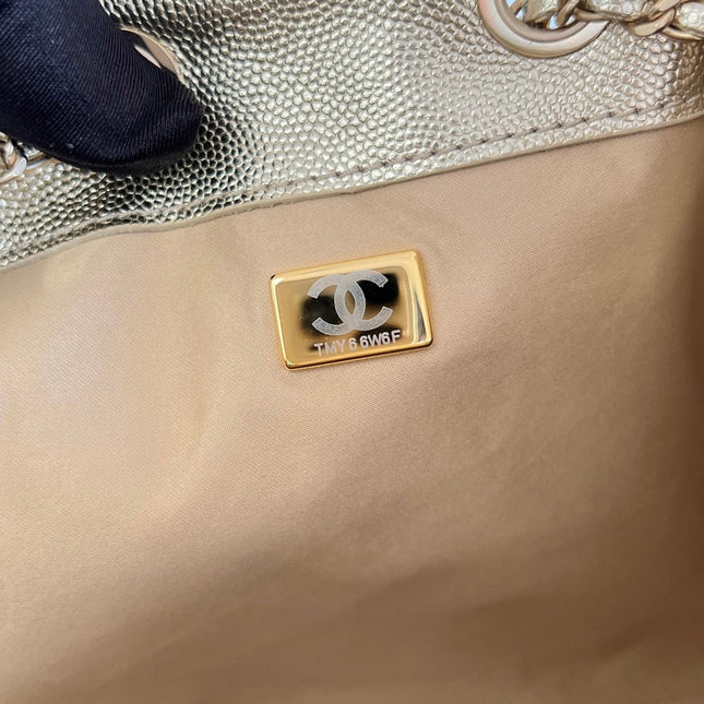 CHANEL 25S HOBO BAG 30 IN LIGHT GOLD METALLIC CAVIAR