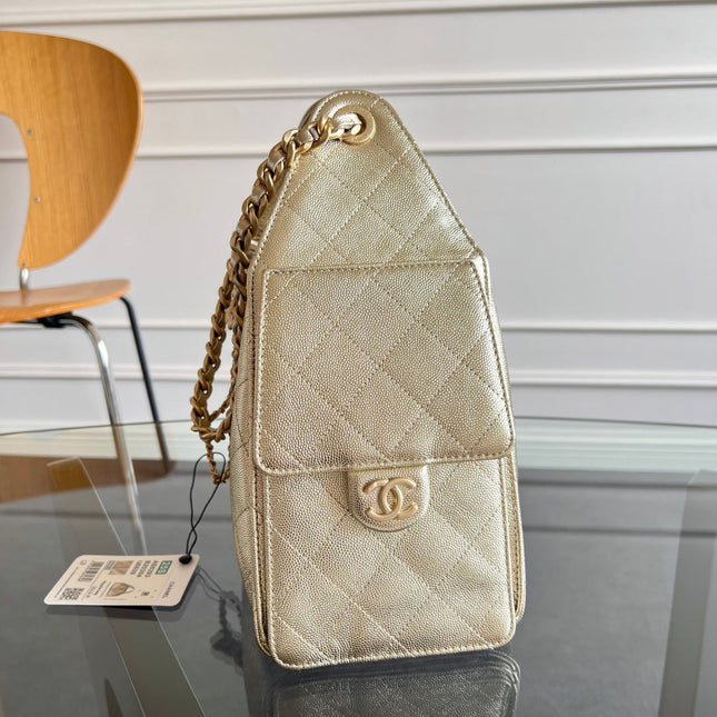 CHANEL 25S HOBO BAG 30 IN LIGHT GOLD METALLIC CAVIAR
