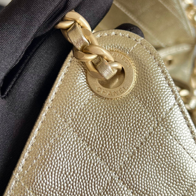 CHANEL 25S HOBO BAG 30 IN LIGHT GOLD METALLIC CAVIAR