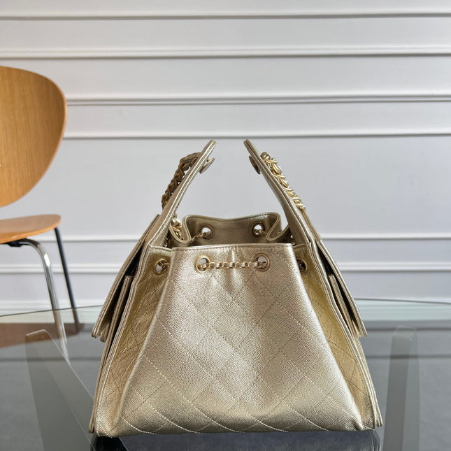 CHANEL 25S HOBO BAG 30 IN LIGHT GOLD METALLIC CAVIAR