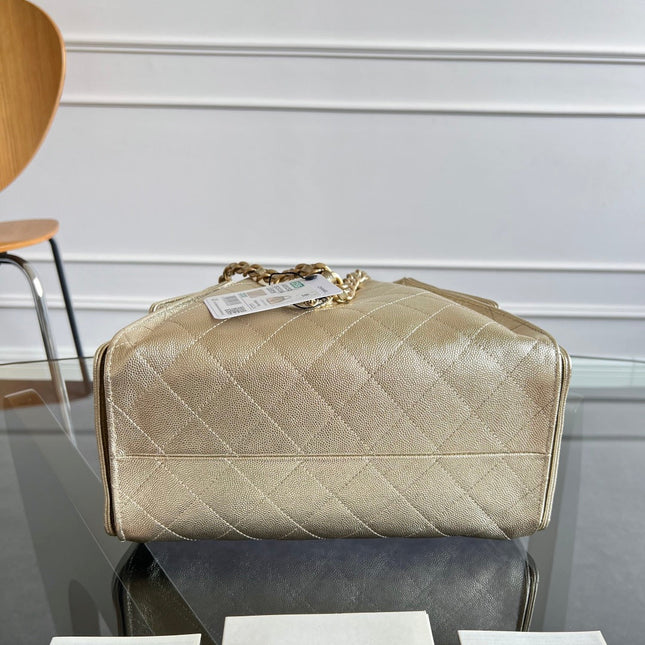 CHANEL 25S HOBO BAG 30 IN LIGHT GOLD METALLIC CAVIAR