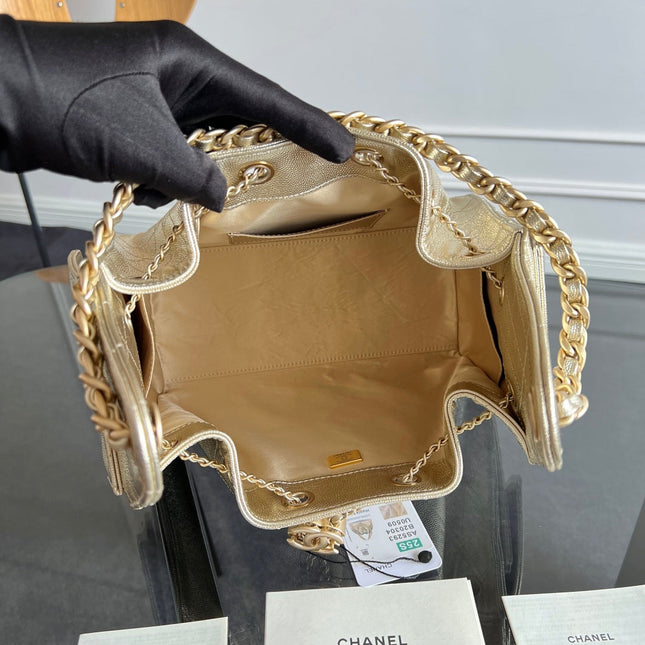 CHANEL 25S HOBO BAG 30 IN LIGHT GOLD METALLIC CAVIAR