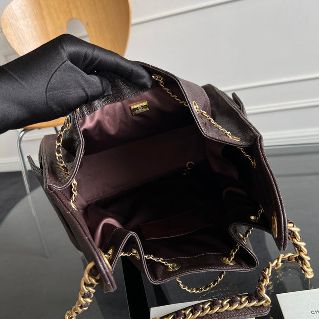 CHANEL 25S HOBO BAG 40 IN DARK EARTH BROWN CAVIAR WITH GOLD HARDWARE