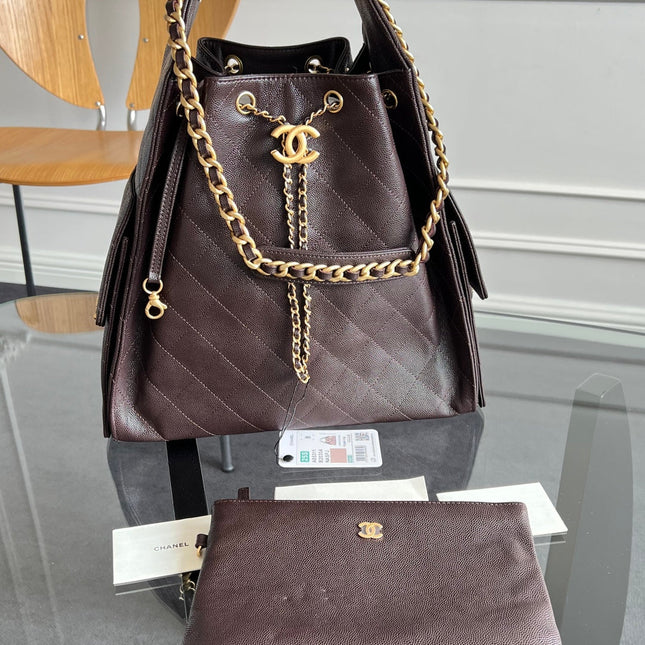 CHANEL 25S HOBO BAG 40 IN DARK EARTH BROWN CAVIAR WITH GOLD HARDWARE