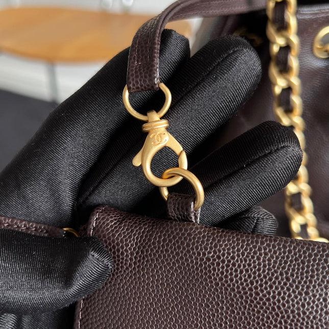 CHANEL 25S HOBO BAG 40 IN DARK EARTH BROWN CAVIAR WITH GOLD HARDWARE