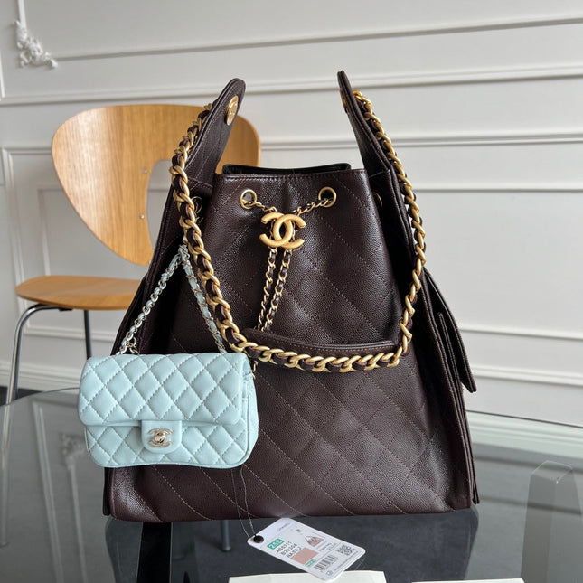 CHANEL 25S HOBO BAG 40 IN DARK EARTH BROWN CAVIAR WITH GOLD HARDWARE