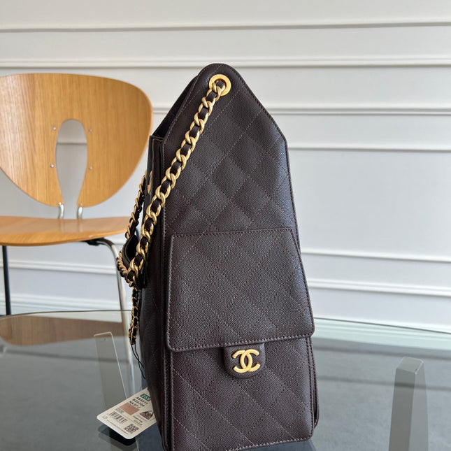 CHANEL 25S HOBO BAG 40 IN DARK EARTH BROWN CAVIAR WITH GOLD HARDWARE