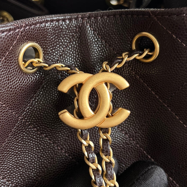 CHANEL 25S HOBO BAG 40 IN DARK EARTH BROWN CAVIAR WITH GOLD HARDWARE