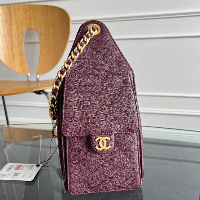 CHANEL 25S HOBO BAG 30 IN DARK RED CAVIAR