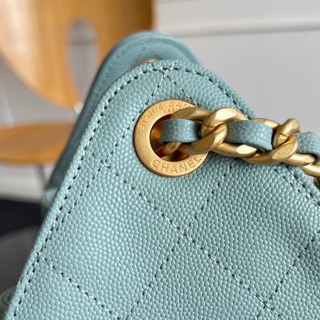 CHANEL 25S HOBO BAG 40 IN SOFT TEAL BLUE CAVIAR WITH GOLD HARDWARE