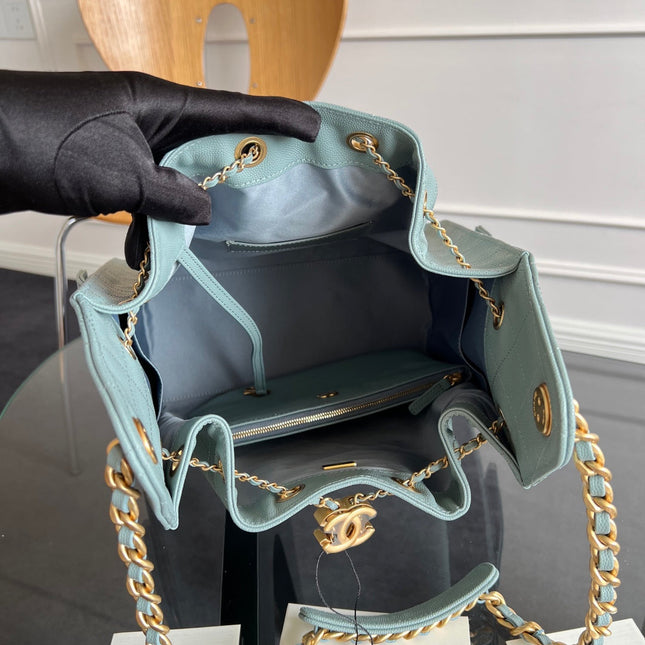 CHANEL 25S HOBO BAG 40 IN SOFT TEAL BLUE CAVIAR WITH GOLD HARDWARE