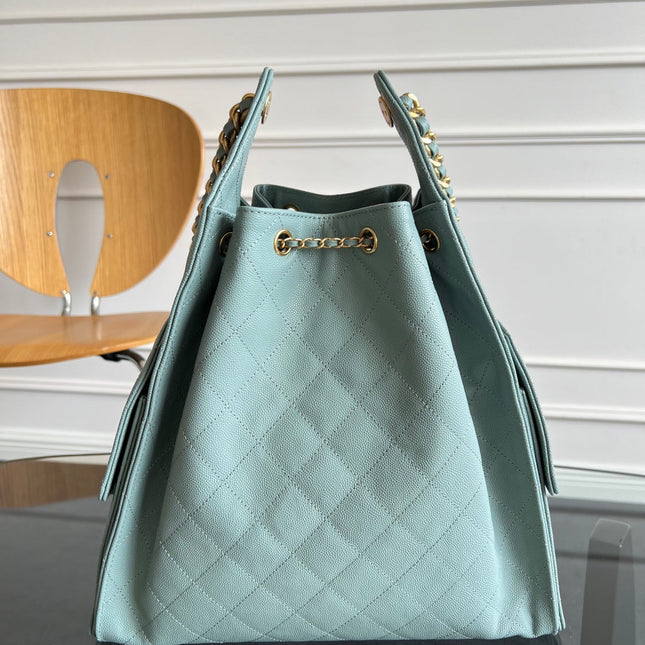CHANEL 25S HOBO BAG 40 IN SOFT TEAL BLUE CAVIAR WITH GOLD HARDWARE