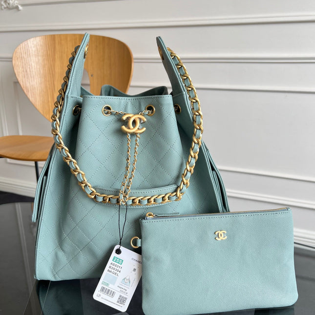 CHANEL 25S HOBO BAG 40 IN SOFT TEAL BLUE CAVIAR WITH GOLD HARDWARE