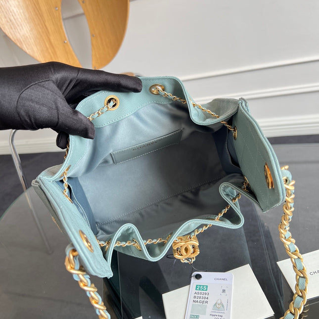 CHANEL 25S HOBO BAG 30 IN SOFT TEAL BLUE CAVIAR WITH GOLD HARDWARE