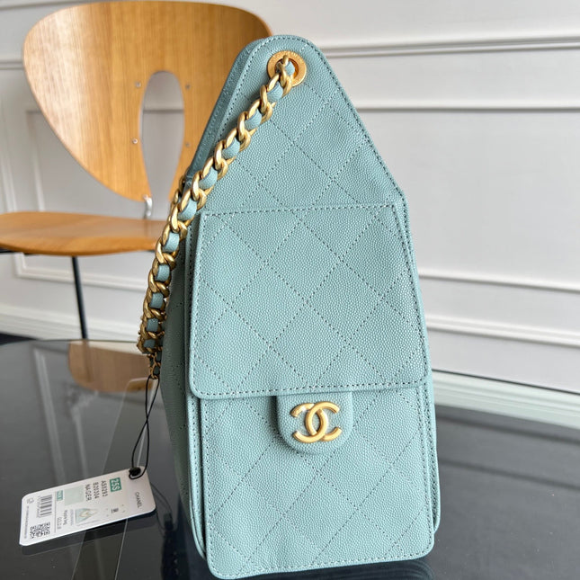 CHANEL 25S HOBO BAG 30 IN SOFT TEAL BLUE CAVIAR WITH GOLD HARDWARE