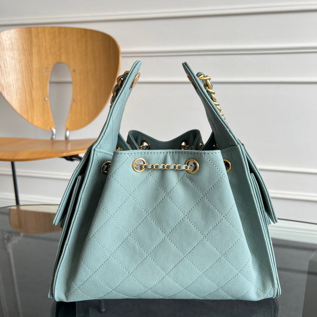 CHANEL 25S HOBO BAG 30 IN SOFT TEAL BLUE CAVIAR WITH GOLD HARDWARE