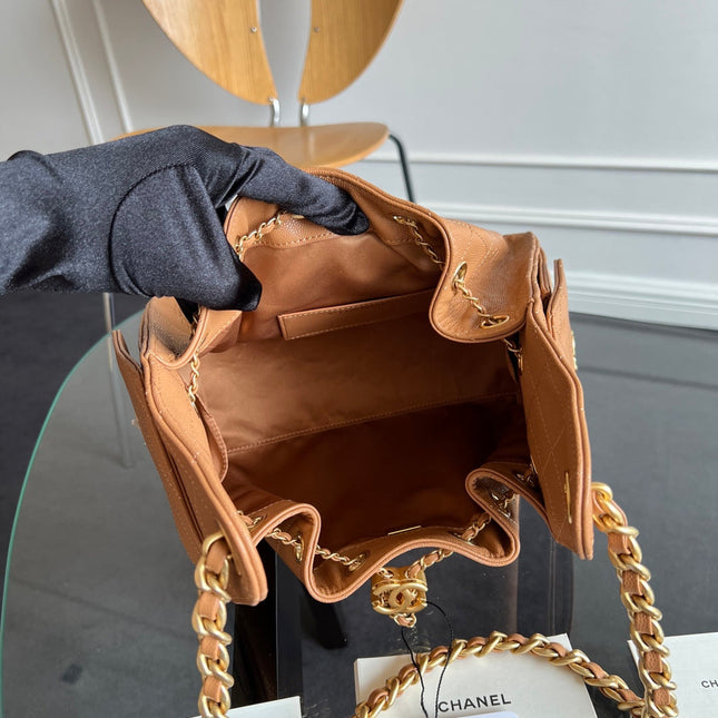 CHANEL 25S HOBO BAG 40 IN CARAMEL BROWN CAVIAR WITH GOLD HARDWARE
