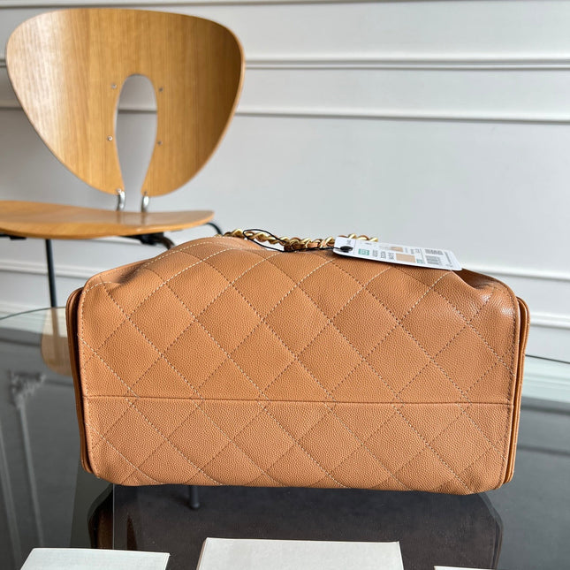CHANEL 25S HOBO BAG 40 IN CARAMEL BROWN CAVIAR WITH GOLD HARDWARE